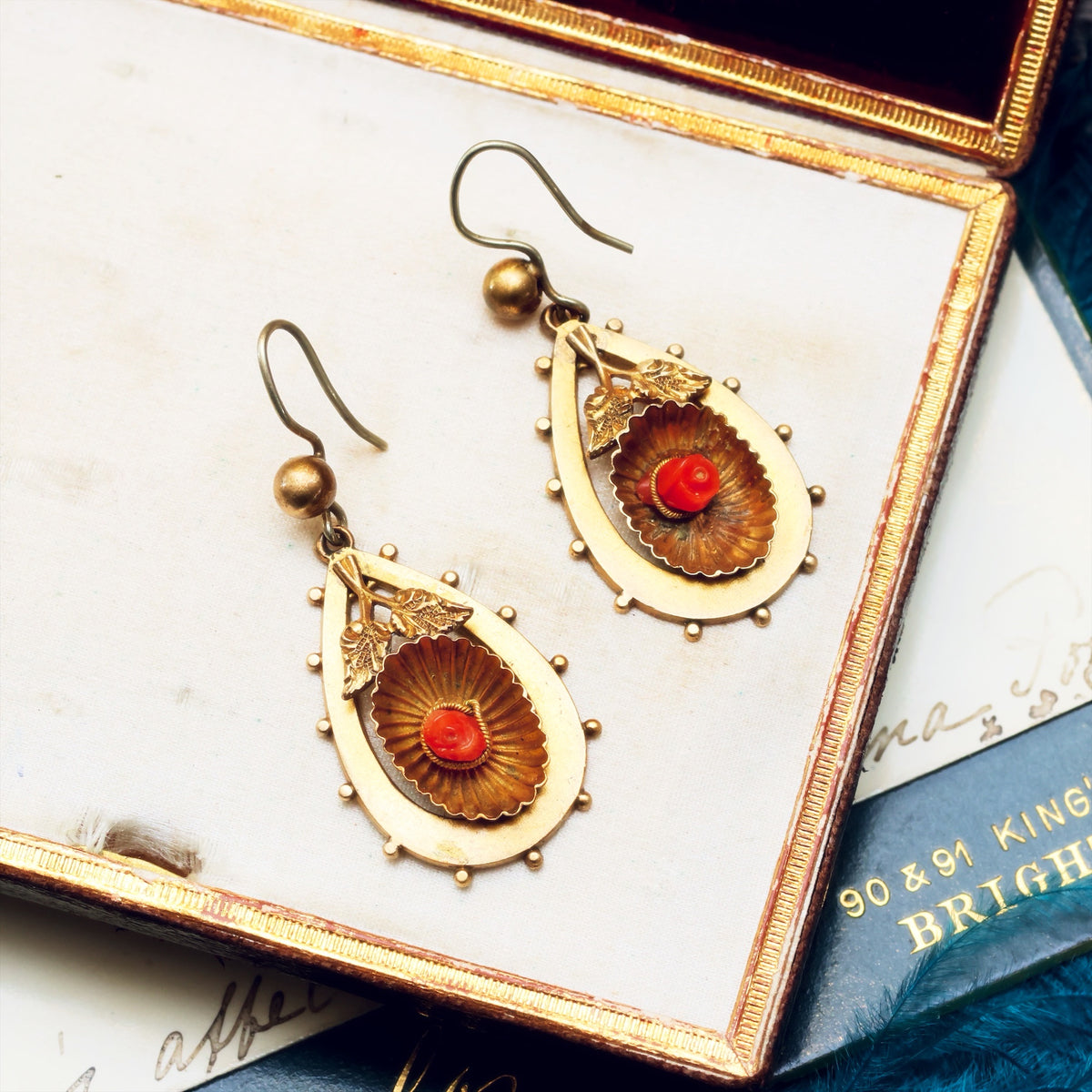 Pretty Antique Victorian Coral Shell Earrings