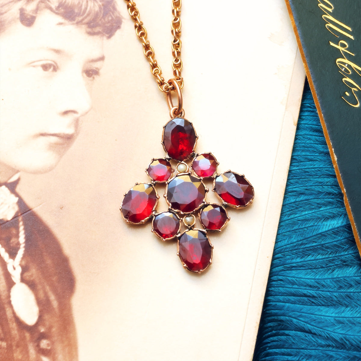 Fiery Antique Georgian Revival Foiled Garnet Pendant