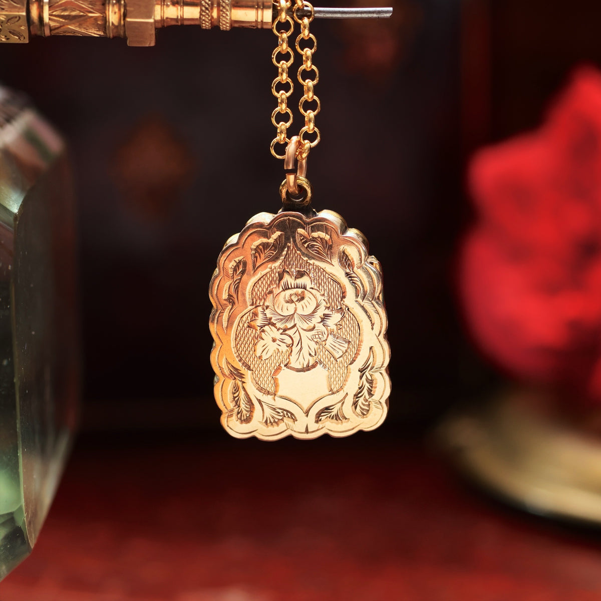 Tiny Adorable Hand Engraved Roses Gold Locket