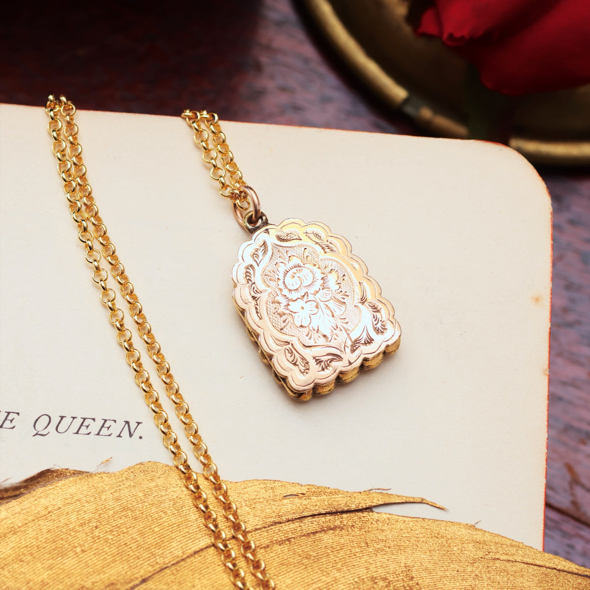 Tiny Adorable Hand Engraved Roses Gold Locket