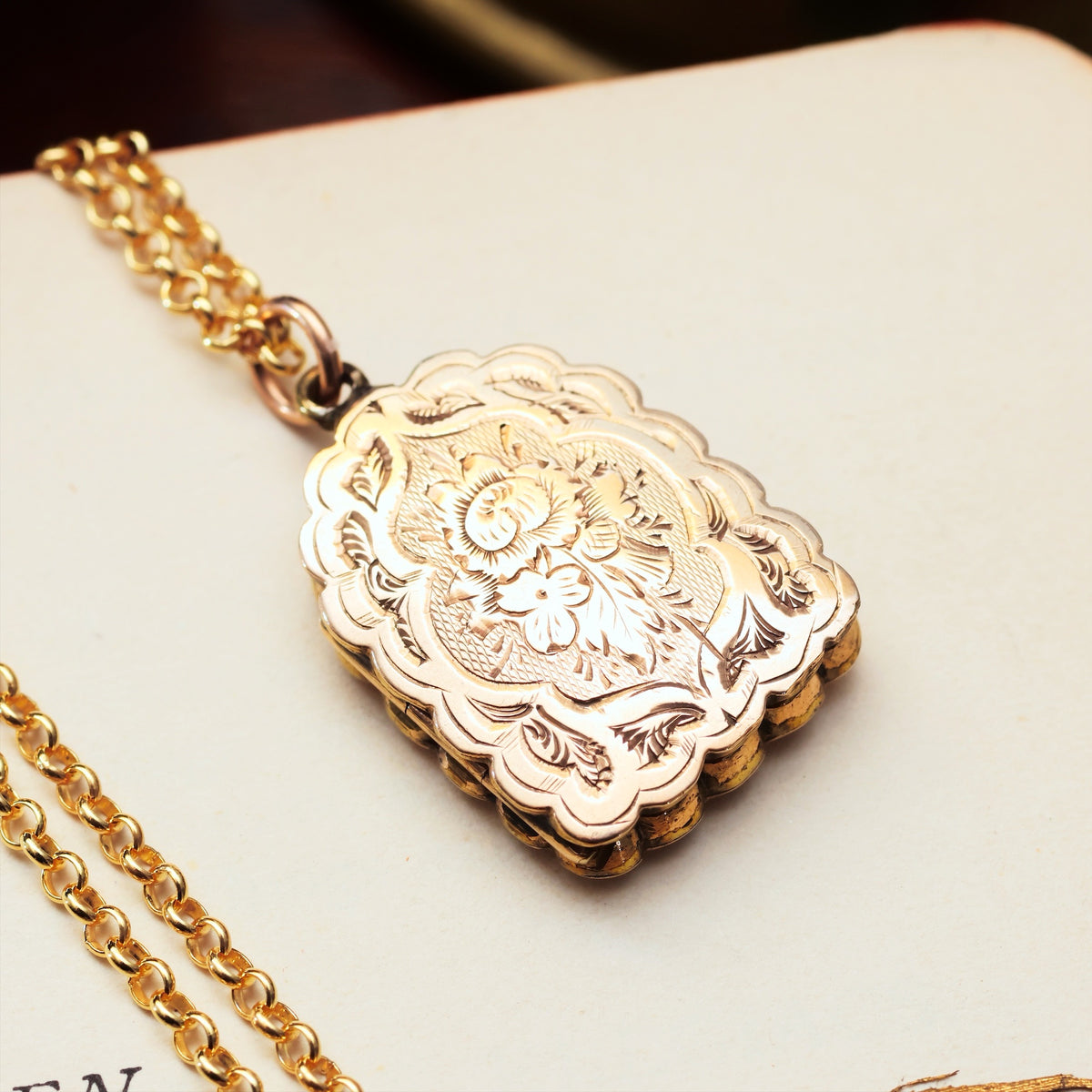 Tiny Adorable Hand Engraved Roses Gold Locket