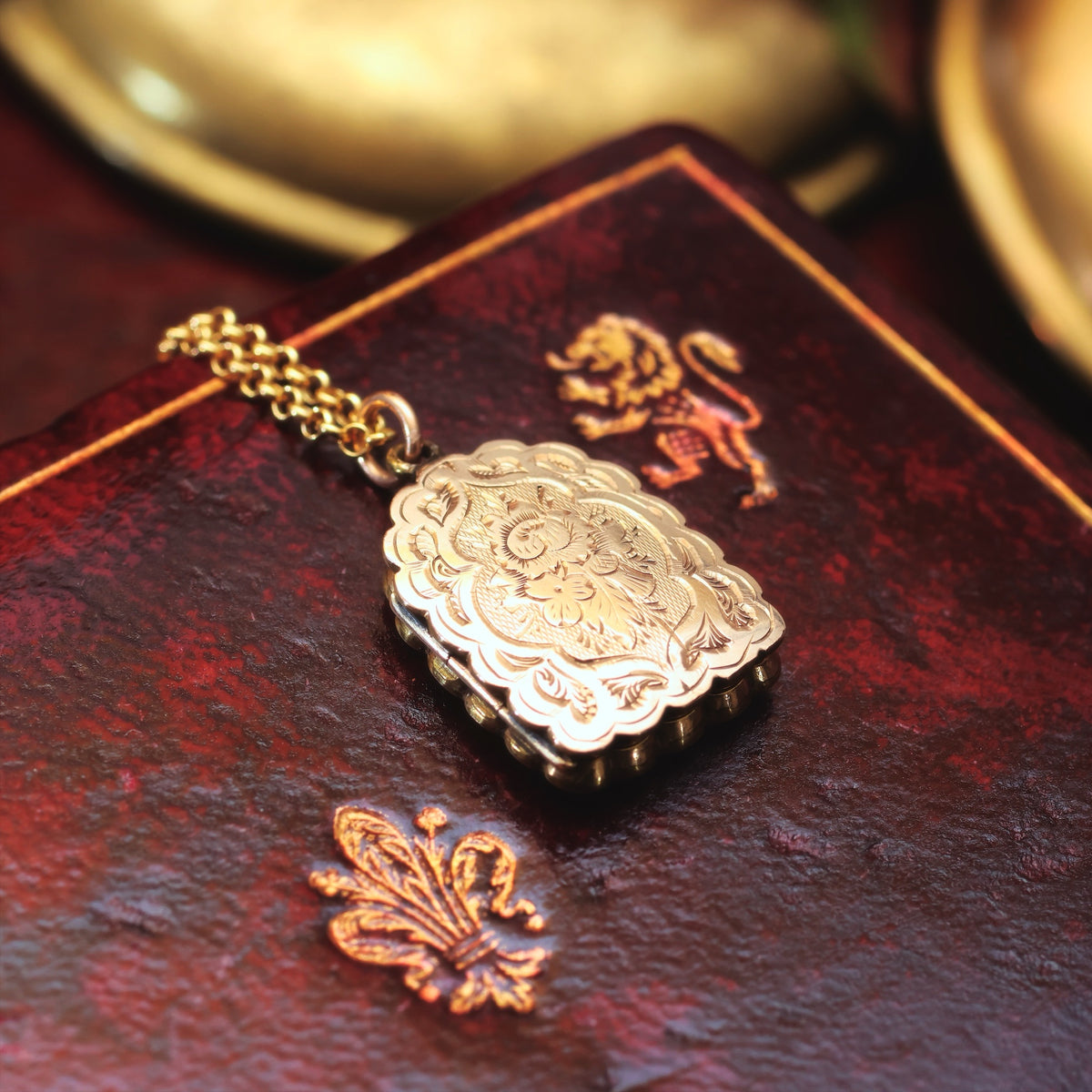 Tiny Adorable Hand Engraved Roses Gold Locket