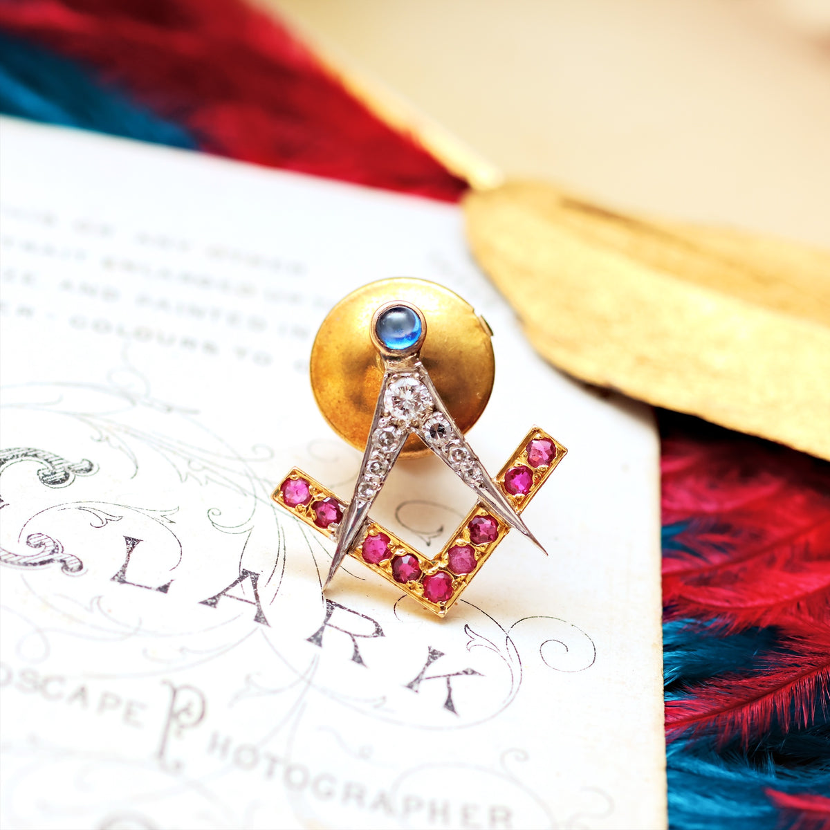 Vintage Jewelled Masonic Square & Compass Pin