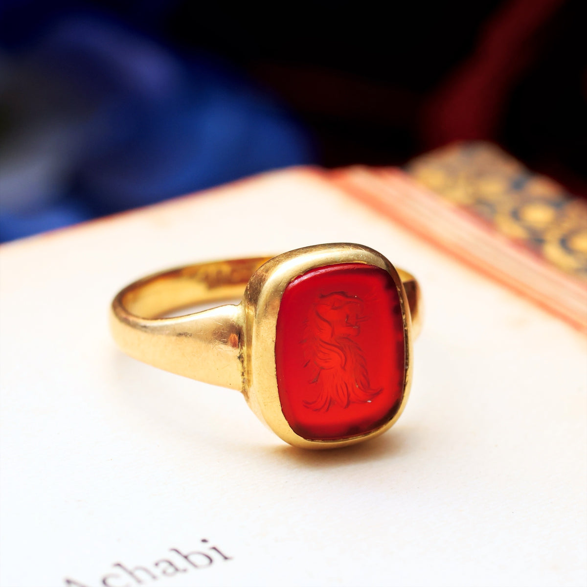 Antique Carnelian Lion Intaglio Signet Ring