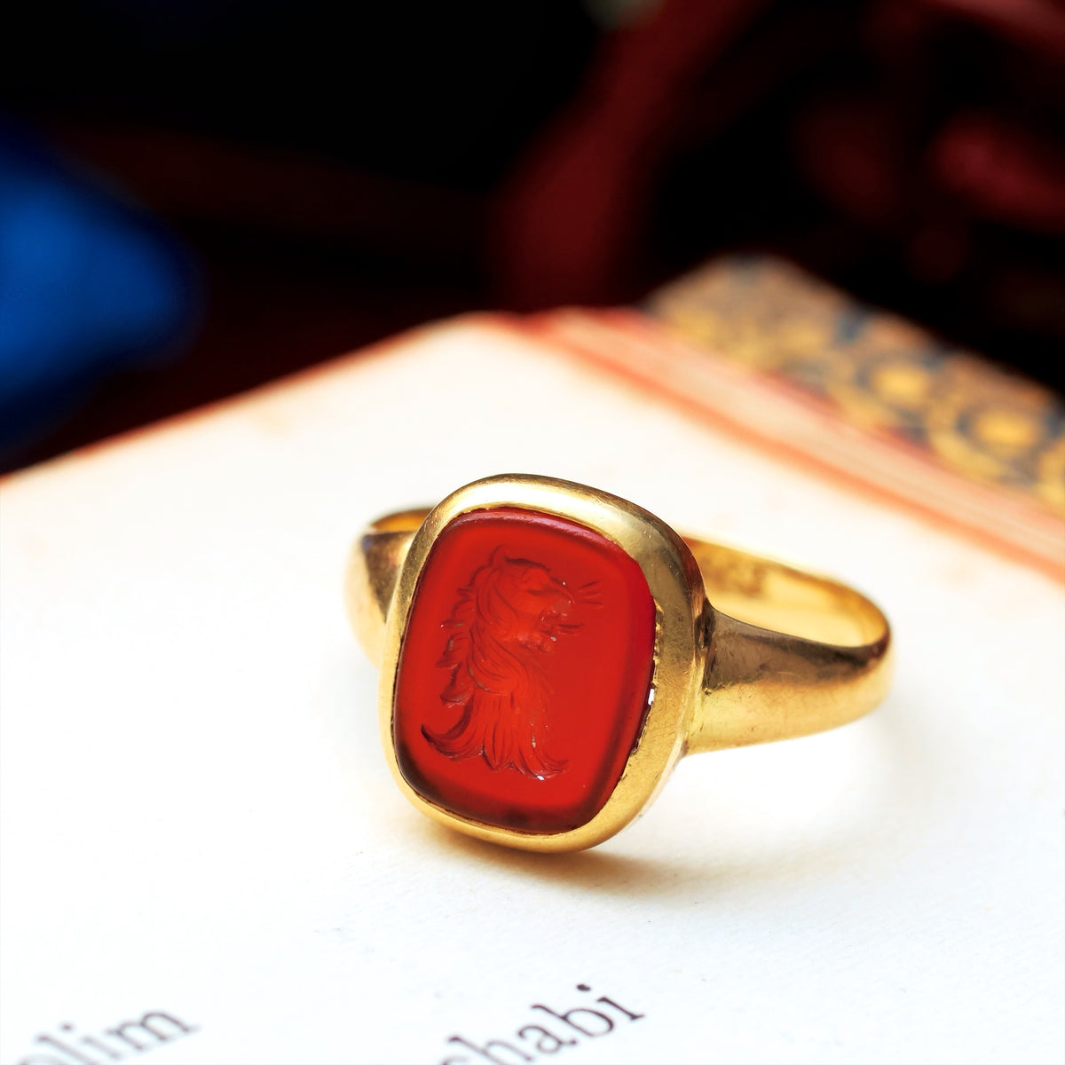 Antique Carnelian Lion Intaglio Signet Ring