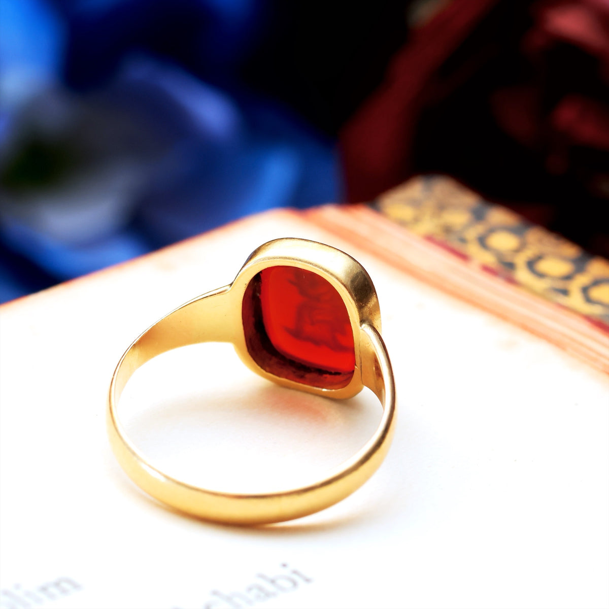 Antique Carnelian Lion Intaglio Signet Ring