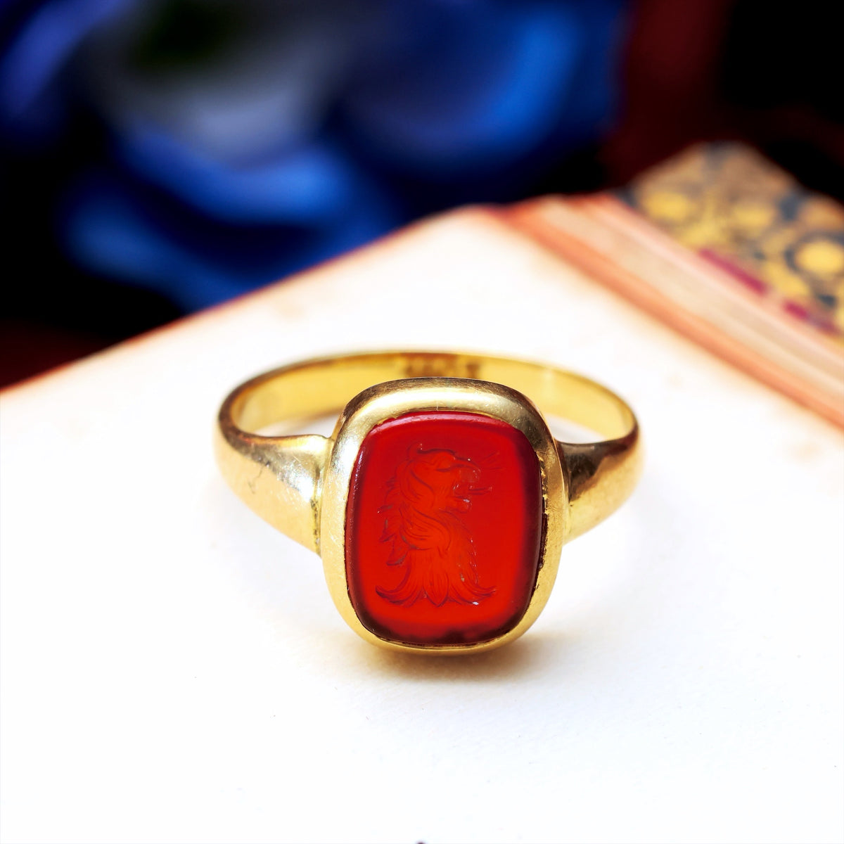 Antique Carnelian Lion Intaglio Signet Ring