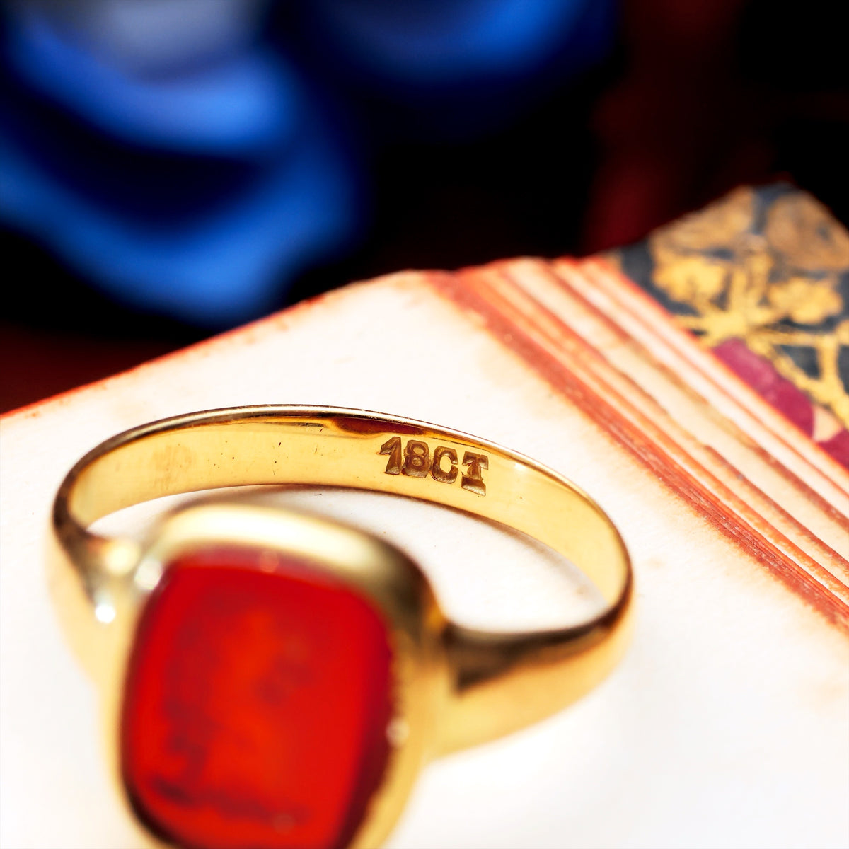 Antique Carnelian Lion Intaglio Signet Ring