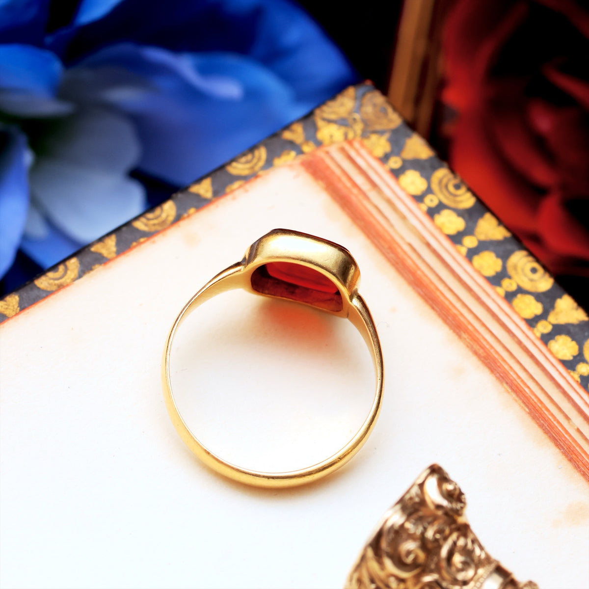 Antique Carnelian Lion Intaglio Signet Ring