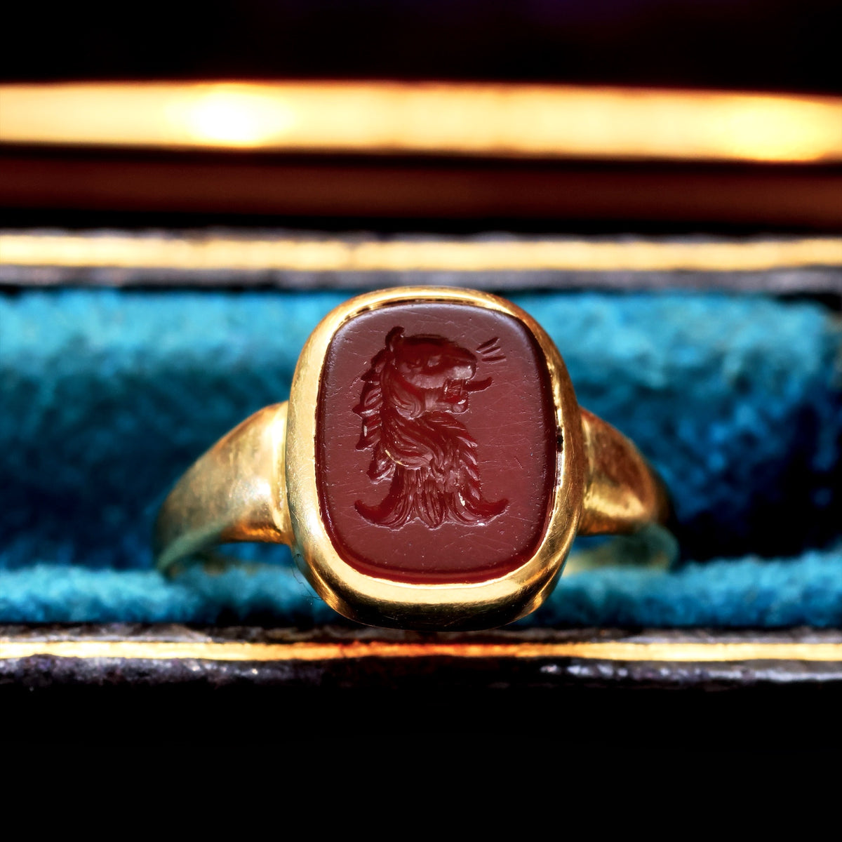 Antique Carnelian Lion Intaglio Signet Ring