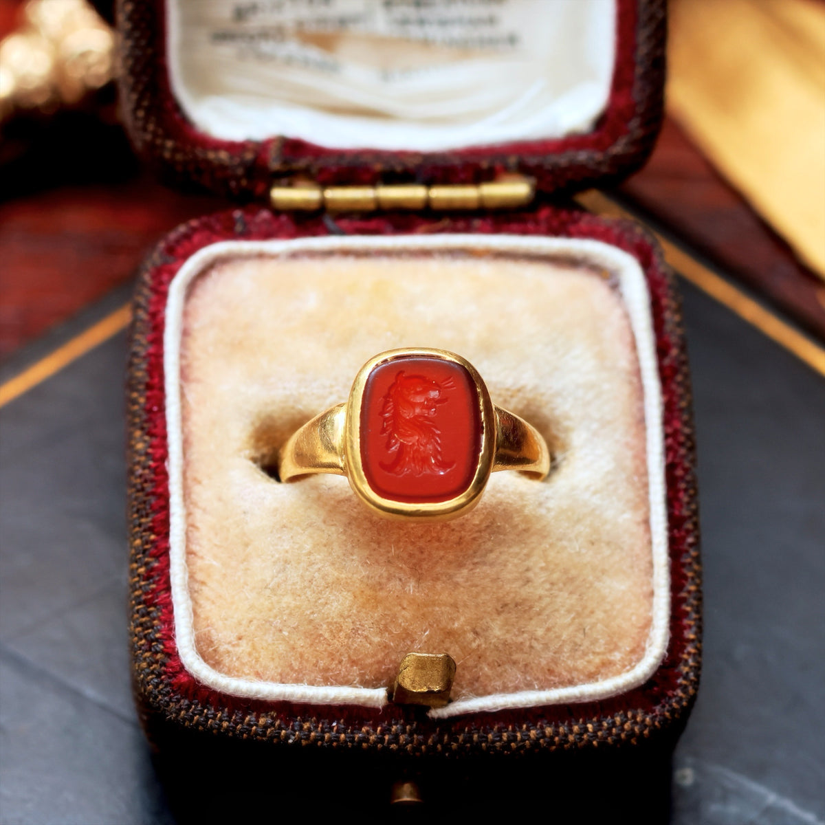 Antique Carnelian Lion Intaglio Signet Ring