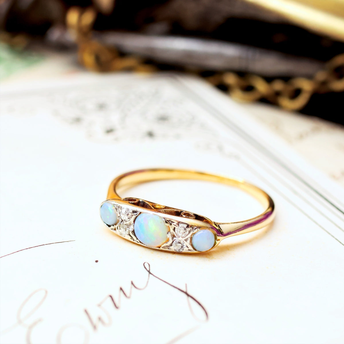 Gorgeous Edwardian Opal & Diamond Ring