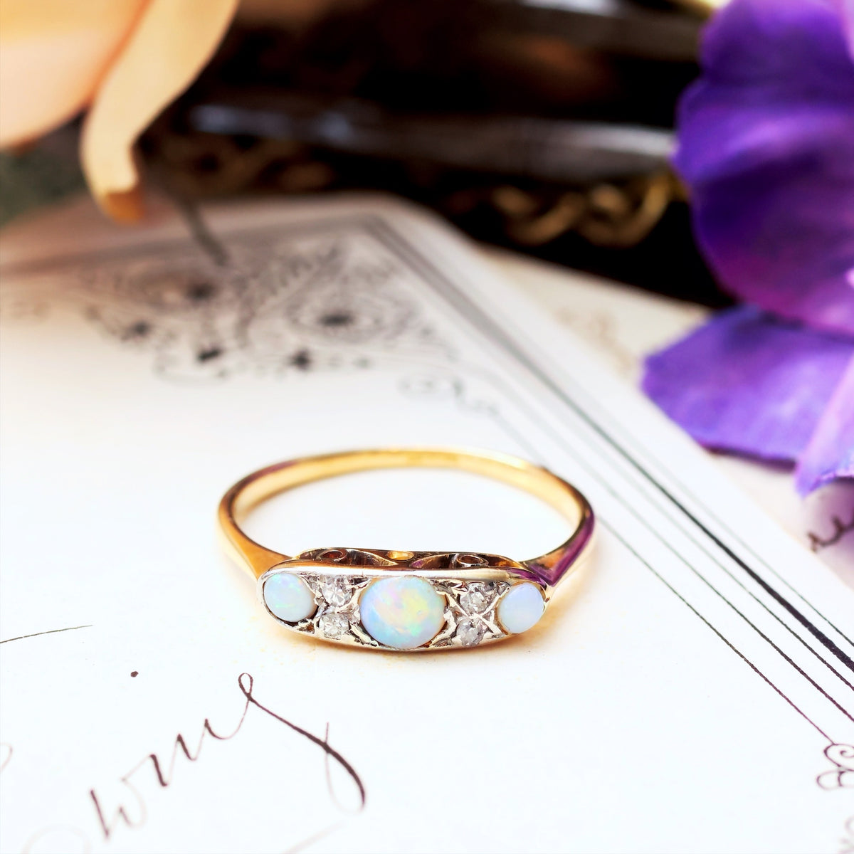 Gorgeous Edwardian Opal & Diamond Ring