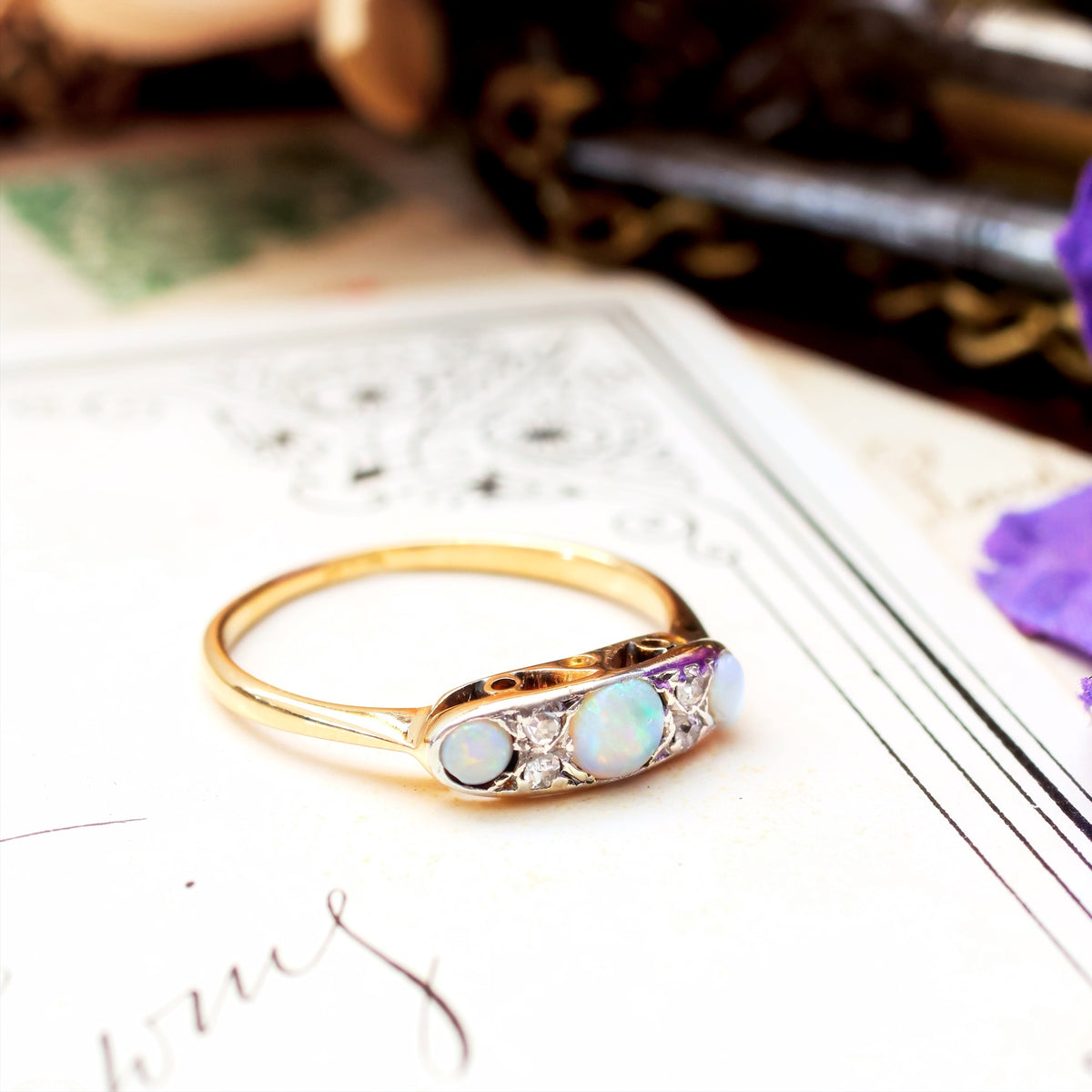 Gorgeous Edwardian Opal & Diamond Ring