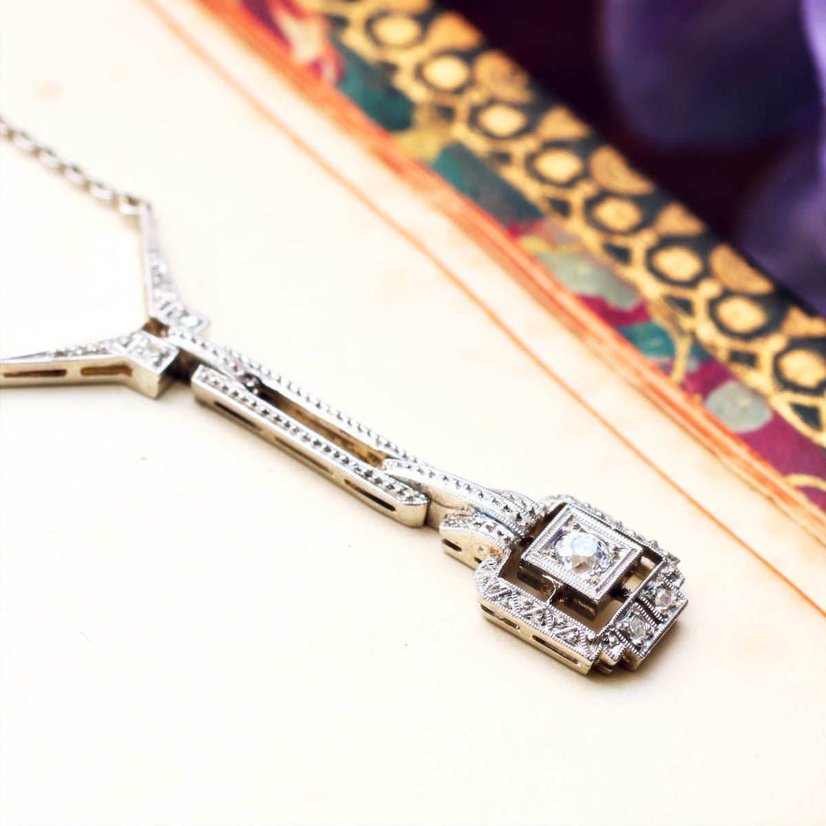 Vintage Continental Art Deco Moderne Diamond Necklace