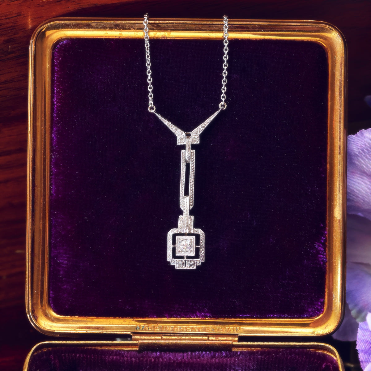 Vintage Continental Art Deco Moderne Diamond Necklace