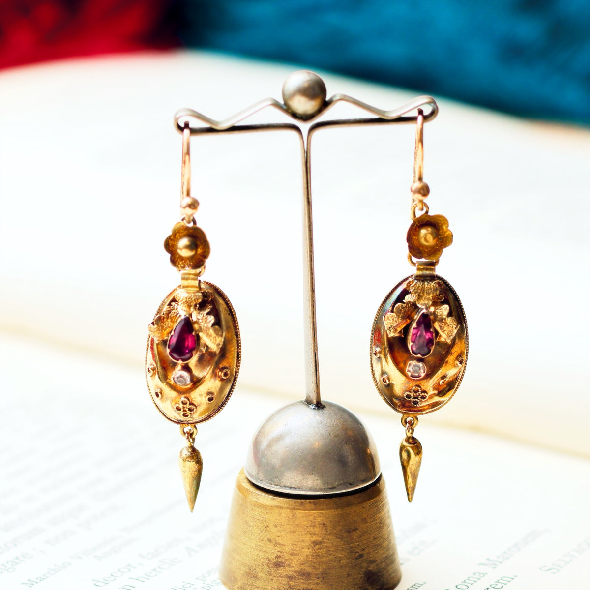 Antique Victorian Garnet & Chrysoberyl Earrings