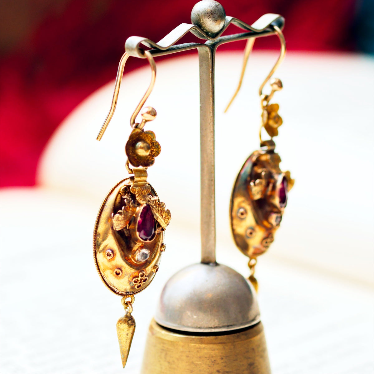 Antique Victorian Garnet & Chrysoberyl Earrings