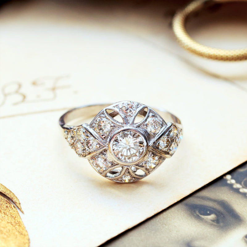 Vintage Art Deco Diamond Boule Cocktail Ring