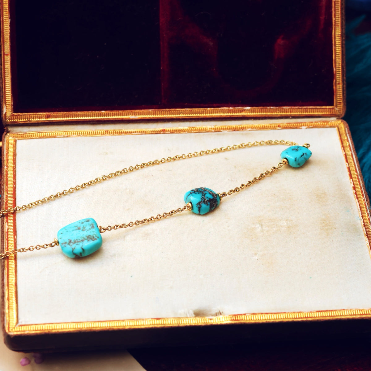 Antique Turquoise Nugget & 9ct Gold Chain Necklace