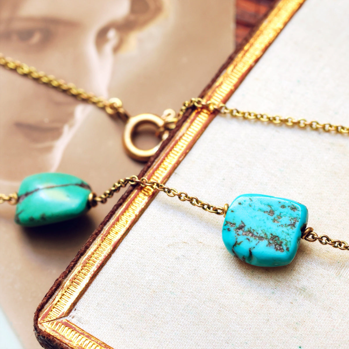 Antique Turquoise Nugget & 9ct Gold Chain Necklace