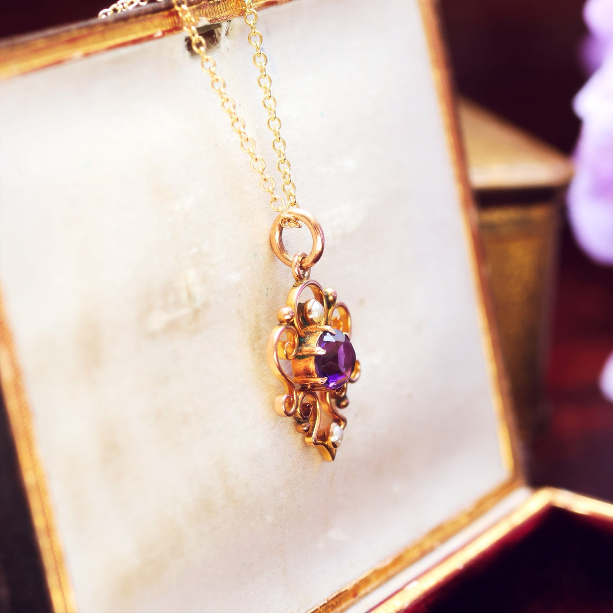 Vintage Amethyst & Seed Pearl Gold Pendant