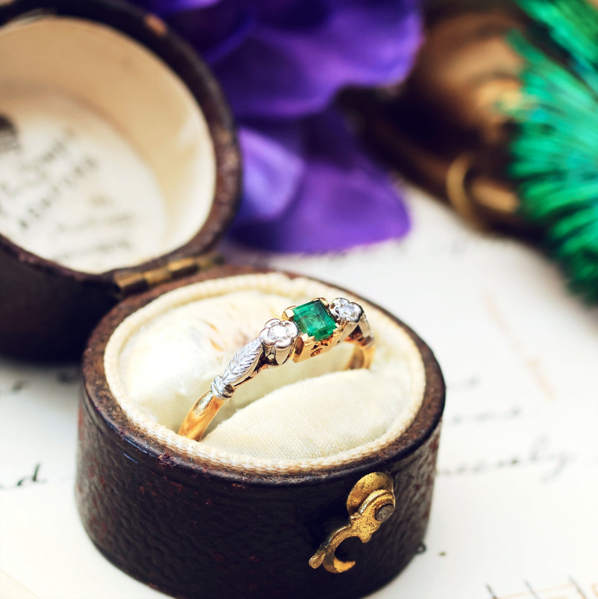 Dinky Little Vintage Emerald & Diamond Engagement Ring