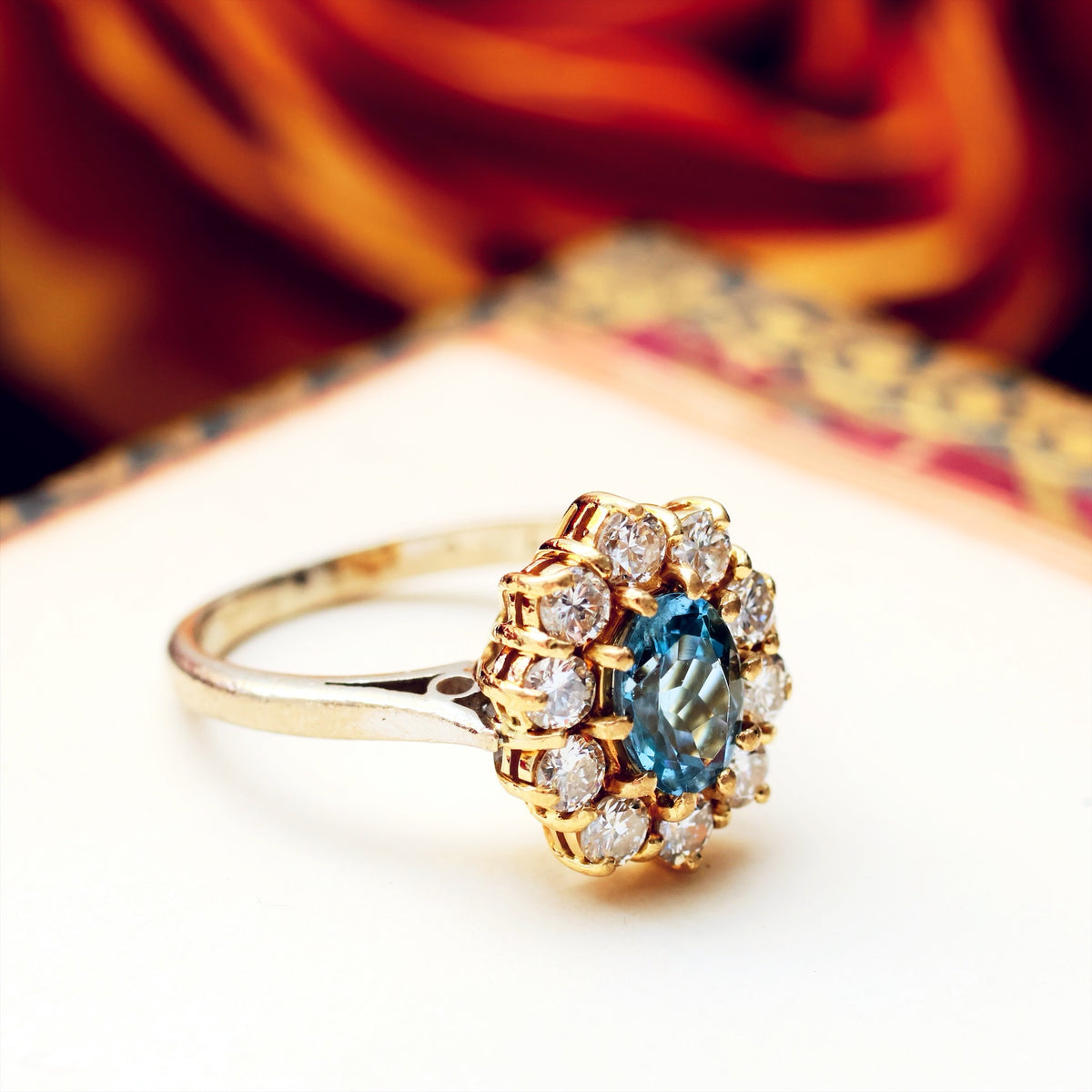 Date 1974 Aquamarine & Diamond Cluster Cocktail Ring