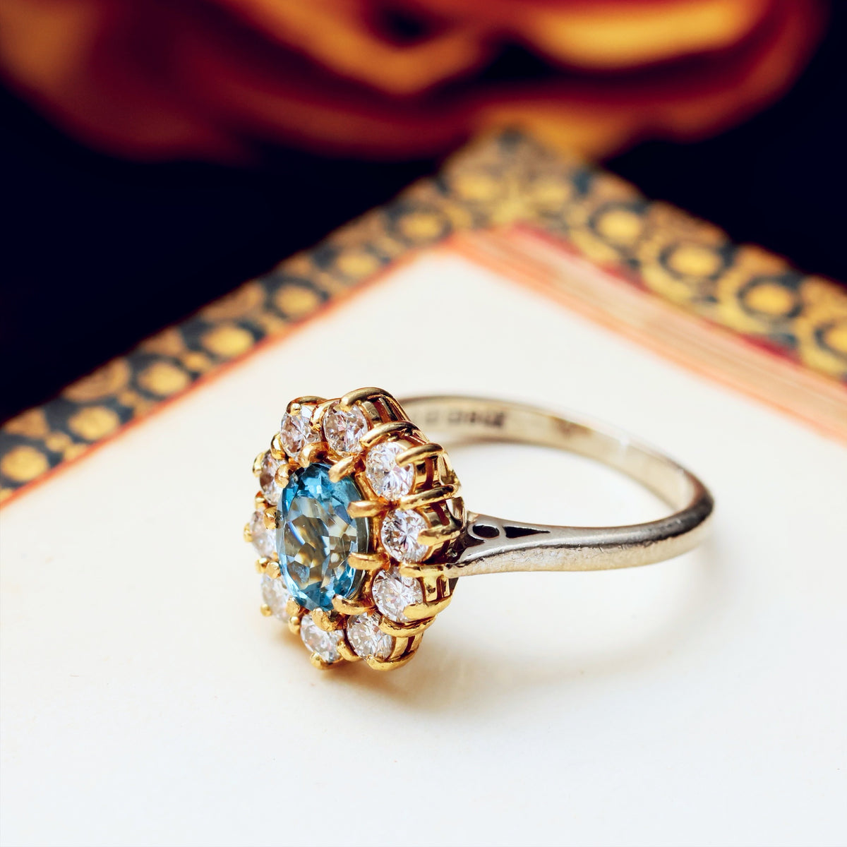 Date 1974 Aquamarine & Diamond Cluster Cocktail Ring