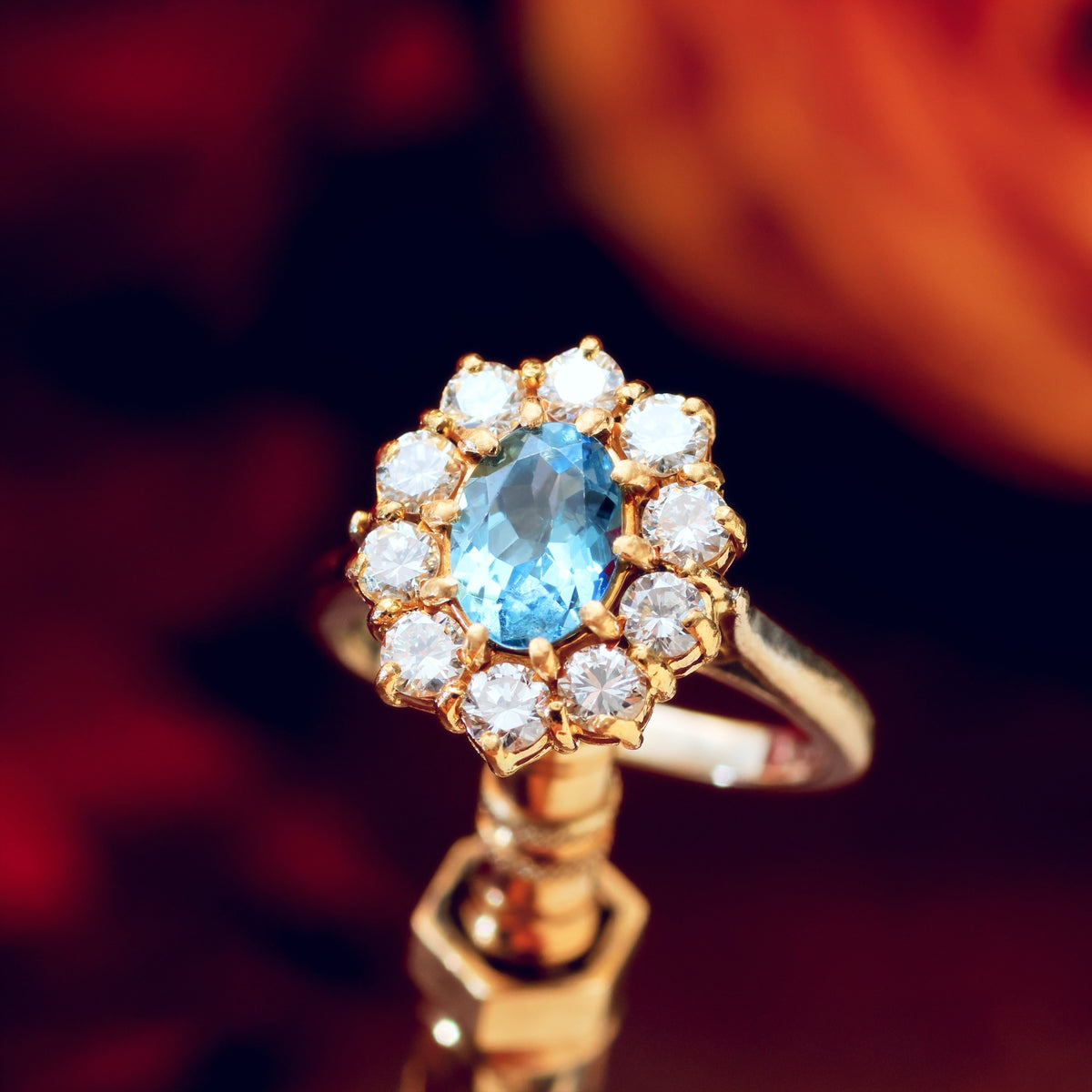 Date 1974 Aquamarine & Diamond Cluster Cocktail Ring