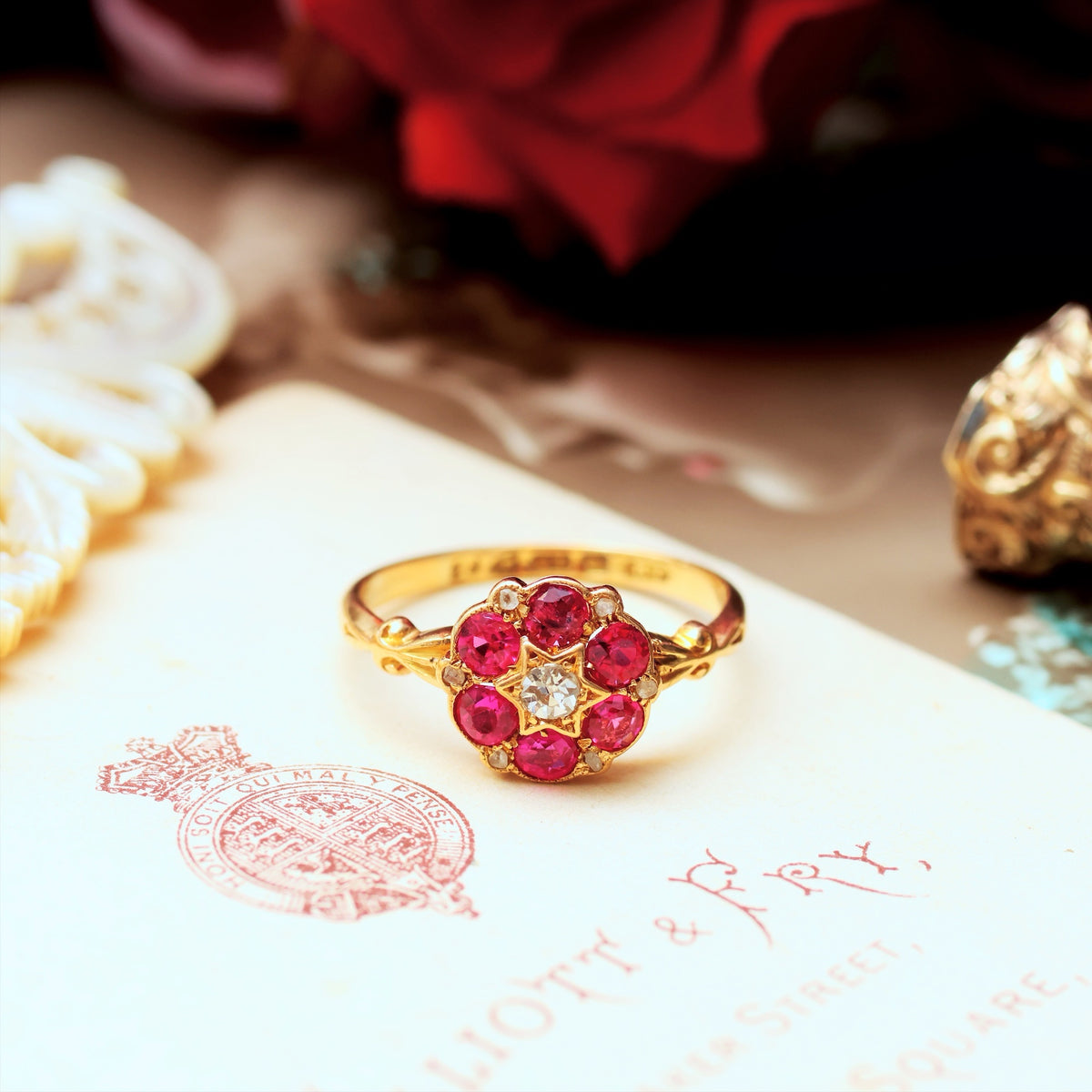 Antique Date 1910 Ruby & Diamond Engagement Ring