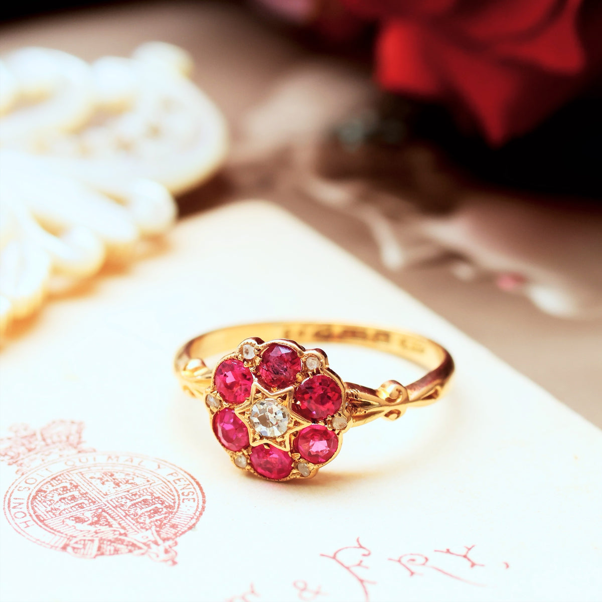 Antique Date 1910 Ruby & Diamond Engagement Ring