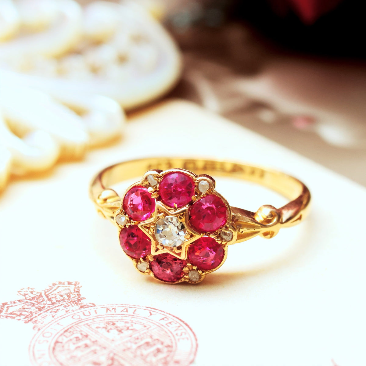 Antique Date 1910 Ruby & Diamond Engagement Ring