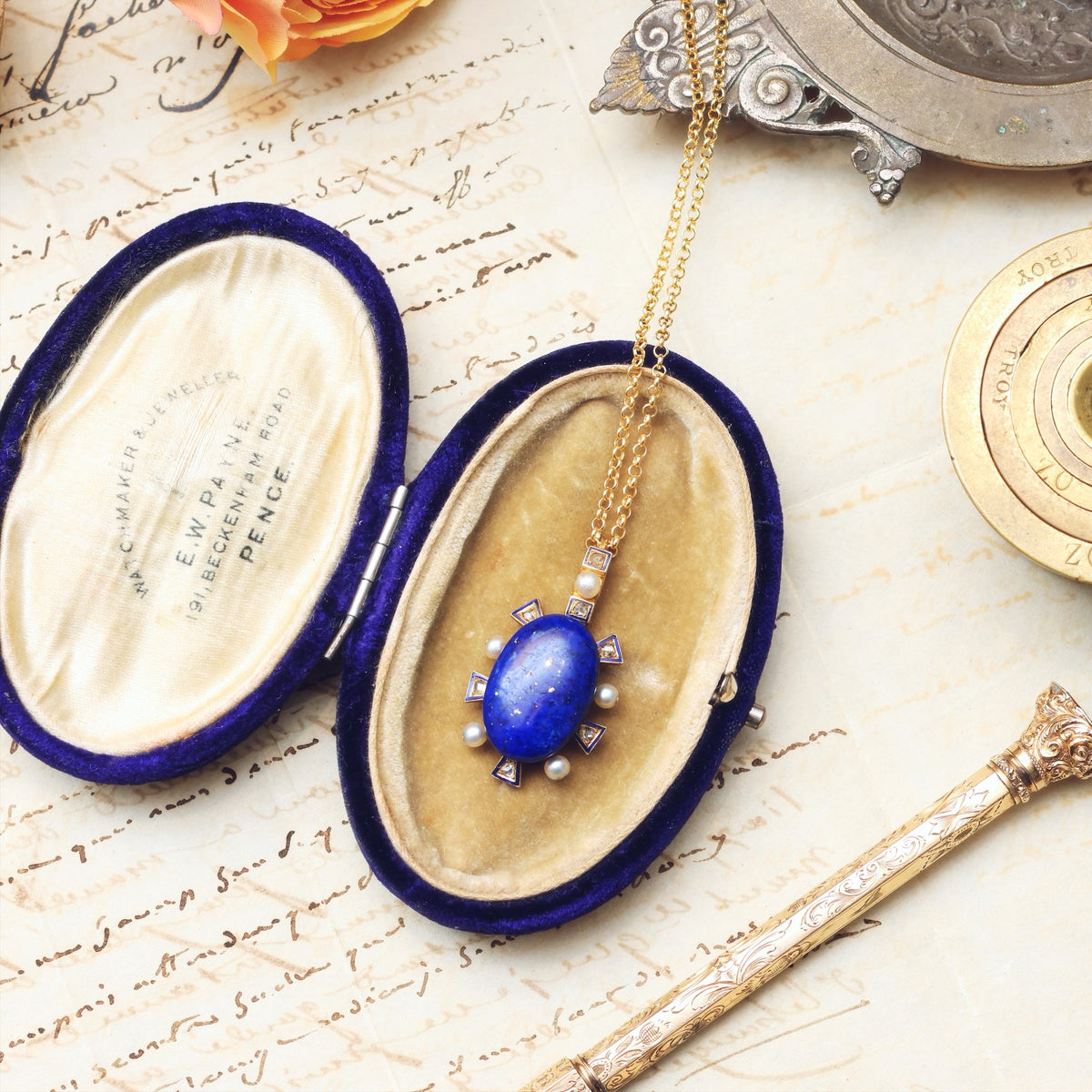 Antique Victorian Lapis, Diamond & Wild Pearl Locket