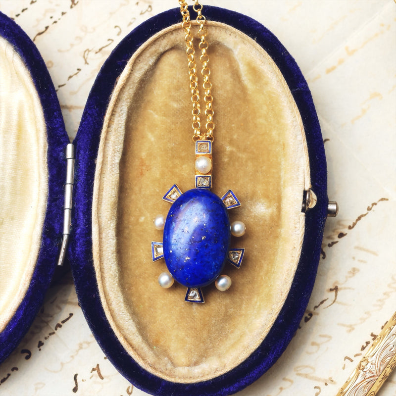 Antique Victorian Lapis, Diamond & Wild Pearl Locket