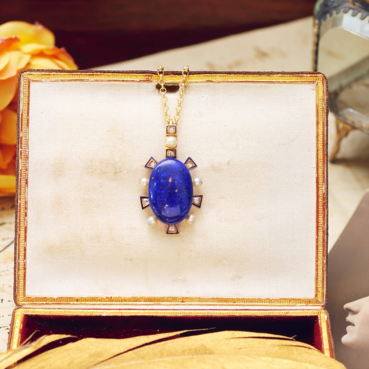 Antique Victorian Lapis, Diamond & Wild Pearl Locket