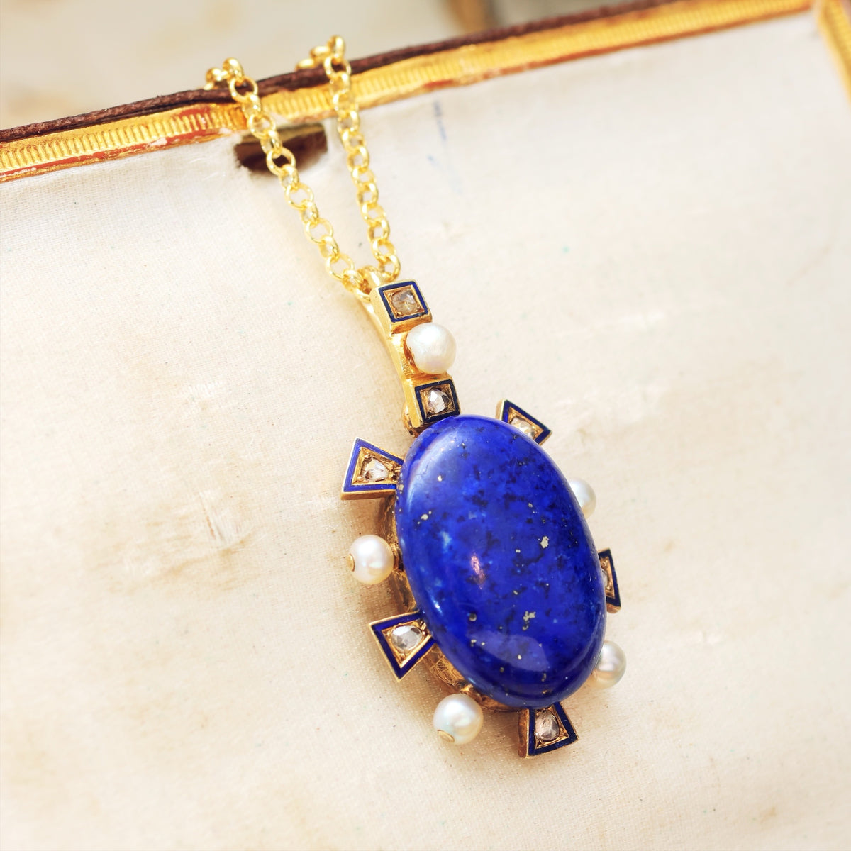 Antique Victorian Lapis, Diamond & Wild Pearl Locket