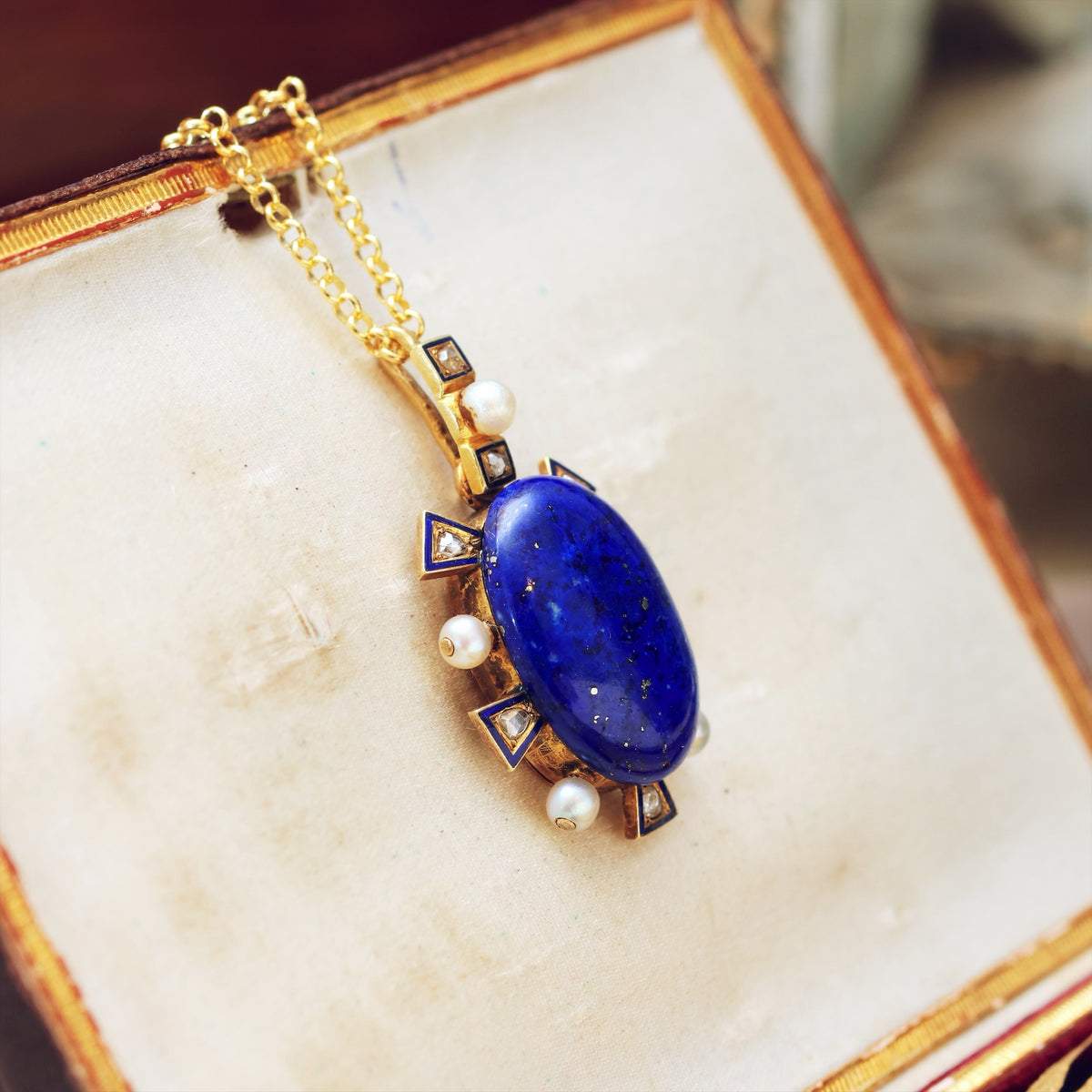 Antique Victorian Lapis, Diamond & Wild Pearl Locket