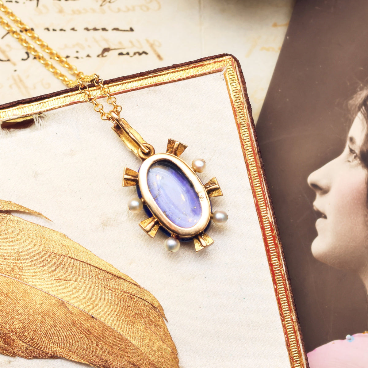 Antique Victorian Lapis, Diamond & Wild Pearl Locket