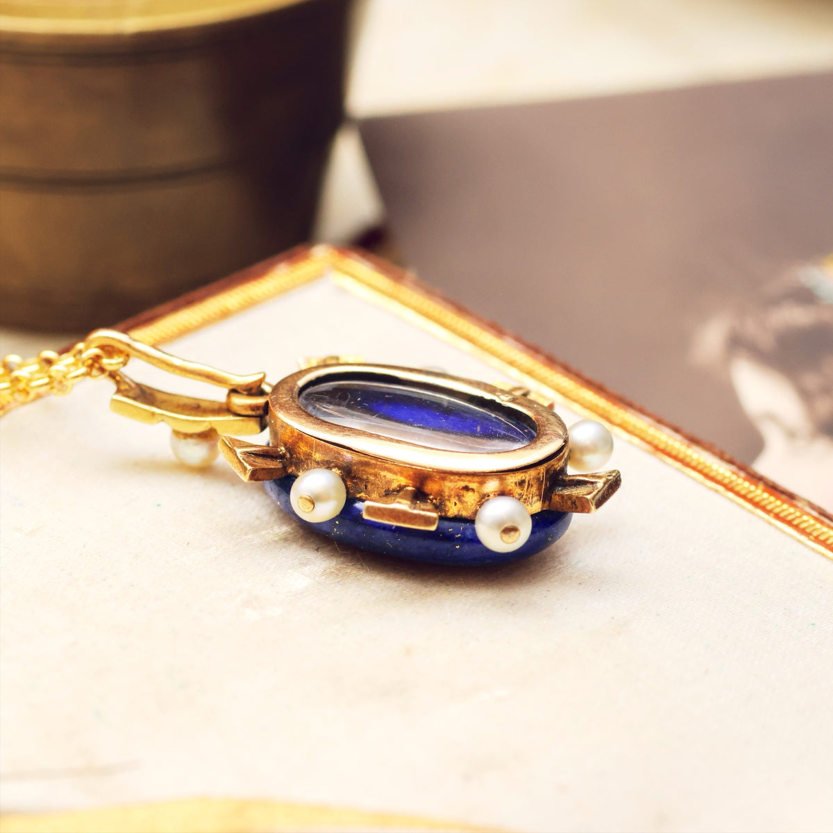 Antique Victorian Lapis, Diamond & Wild Pearl Locket