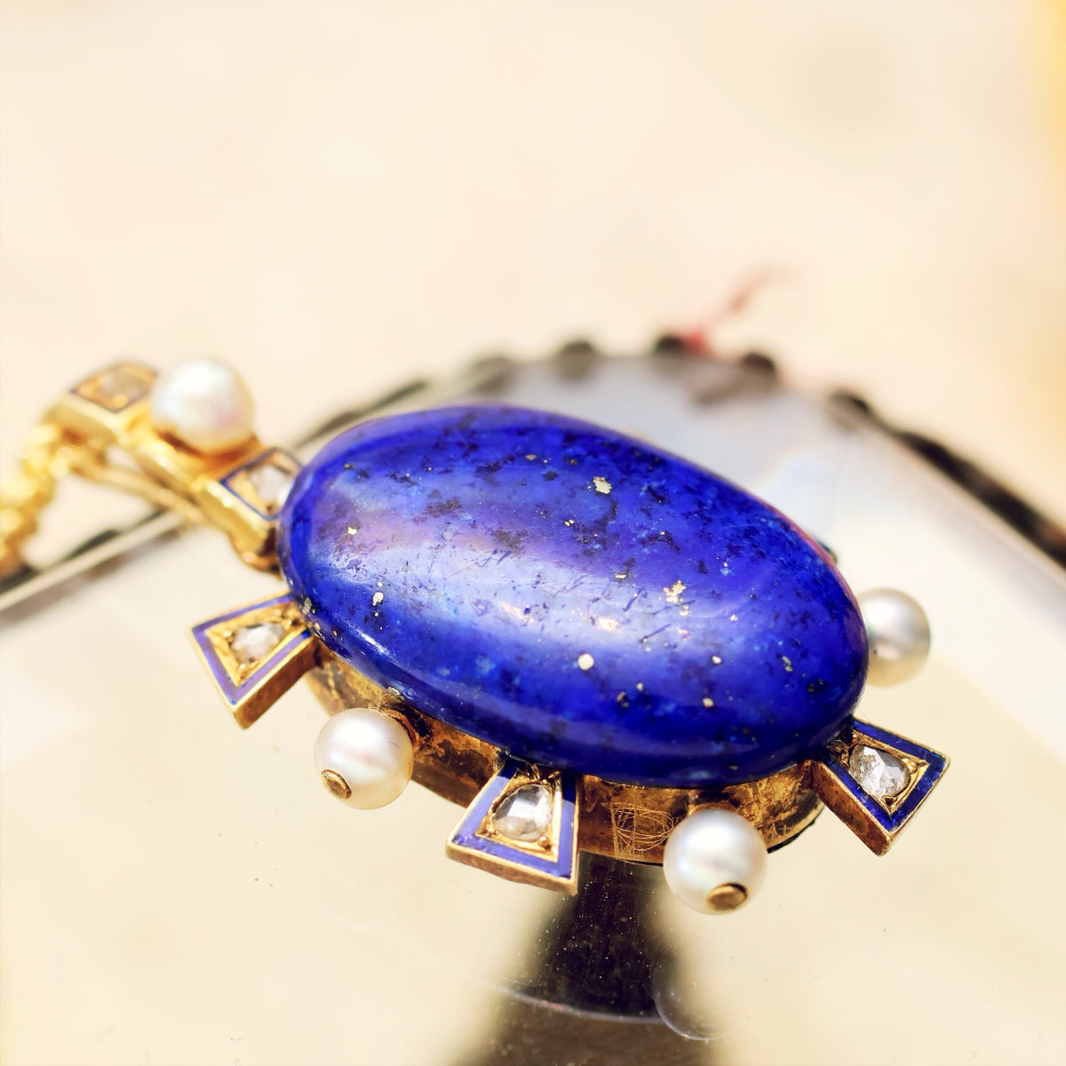 Antique Victorian Lapis, Diamond & Wild Pearl Locket