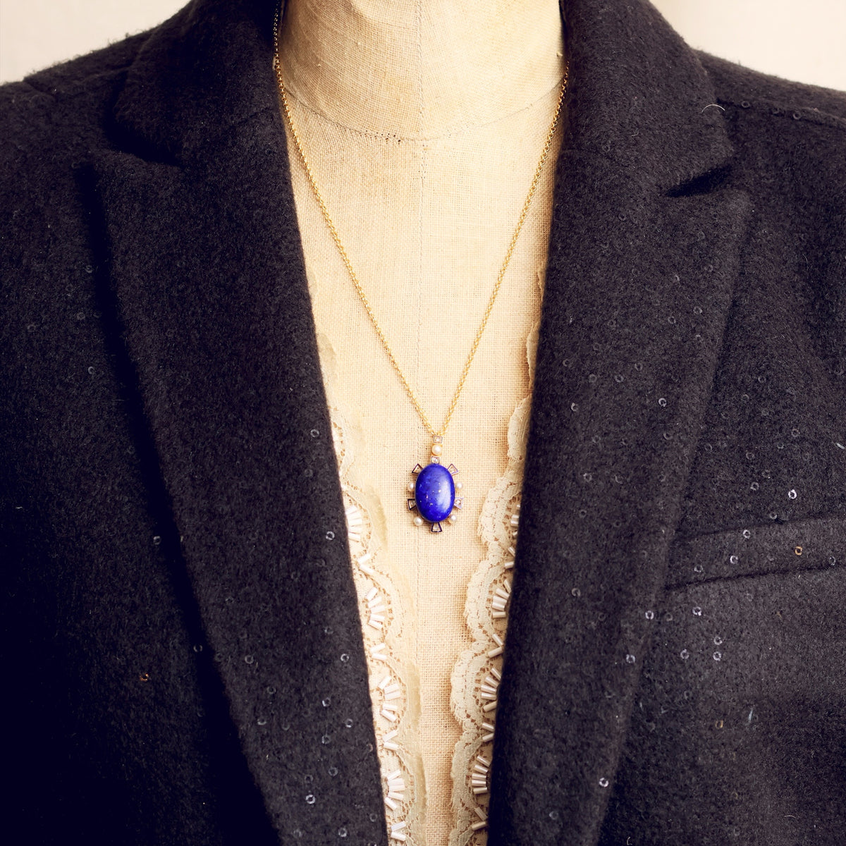 Antique Victorian Lapis, Diamond & Wild Pearl Locket