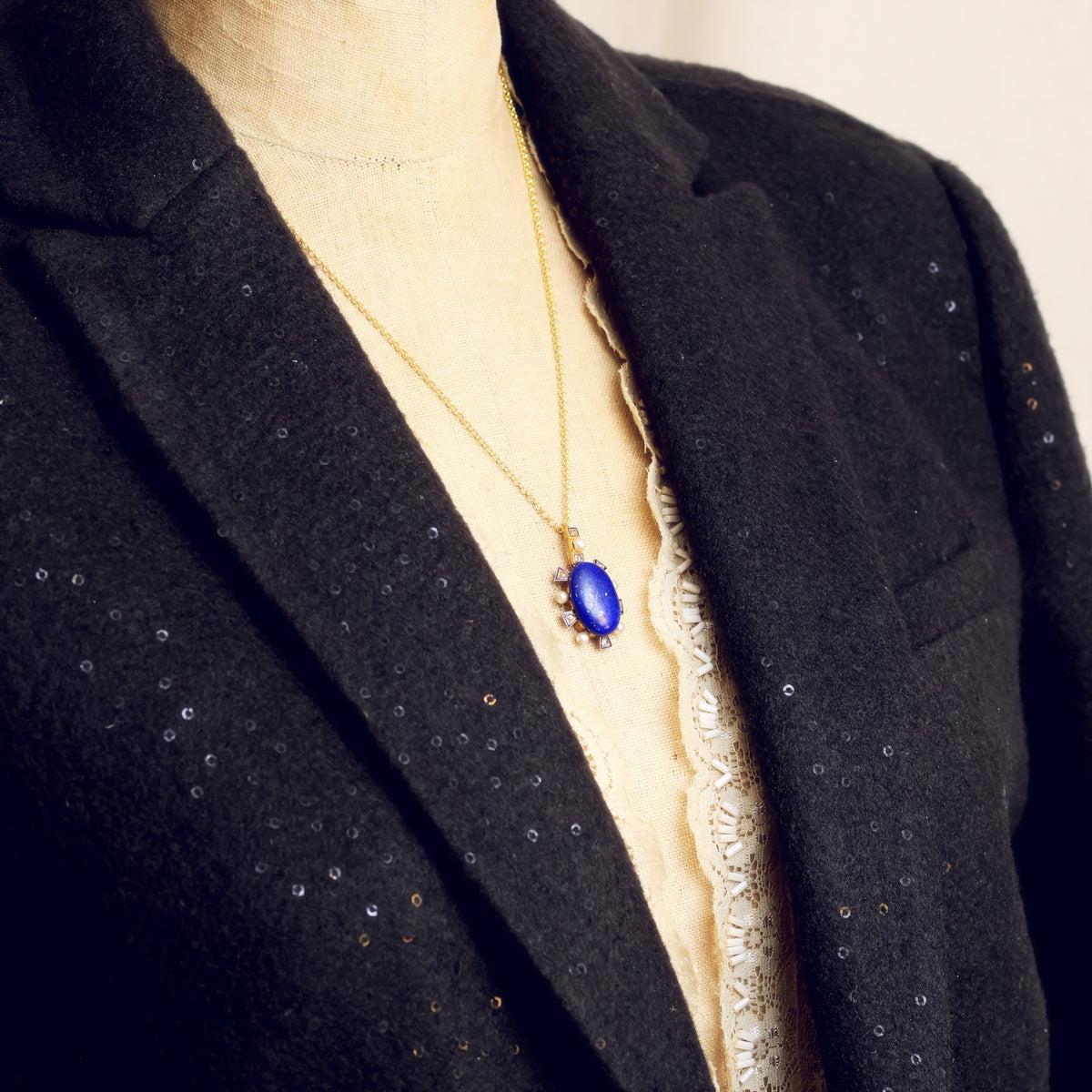 Antique Victorian Lapis, Diamond & Wild Pearl Locket