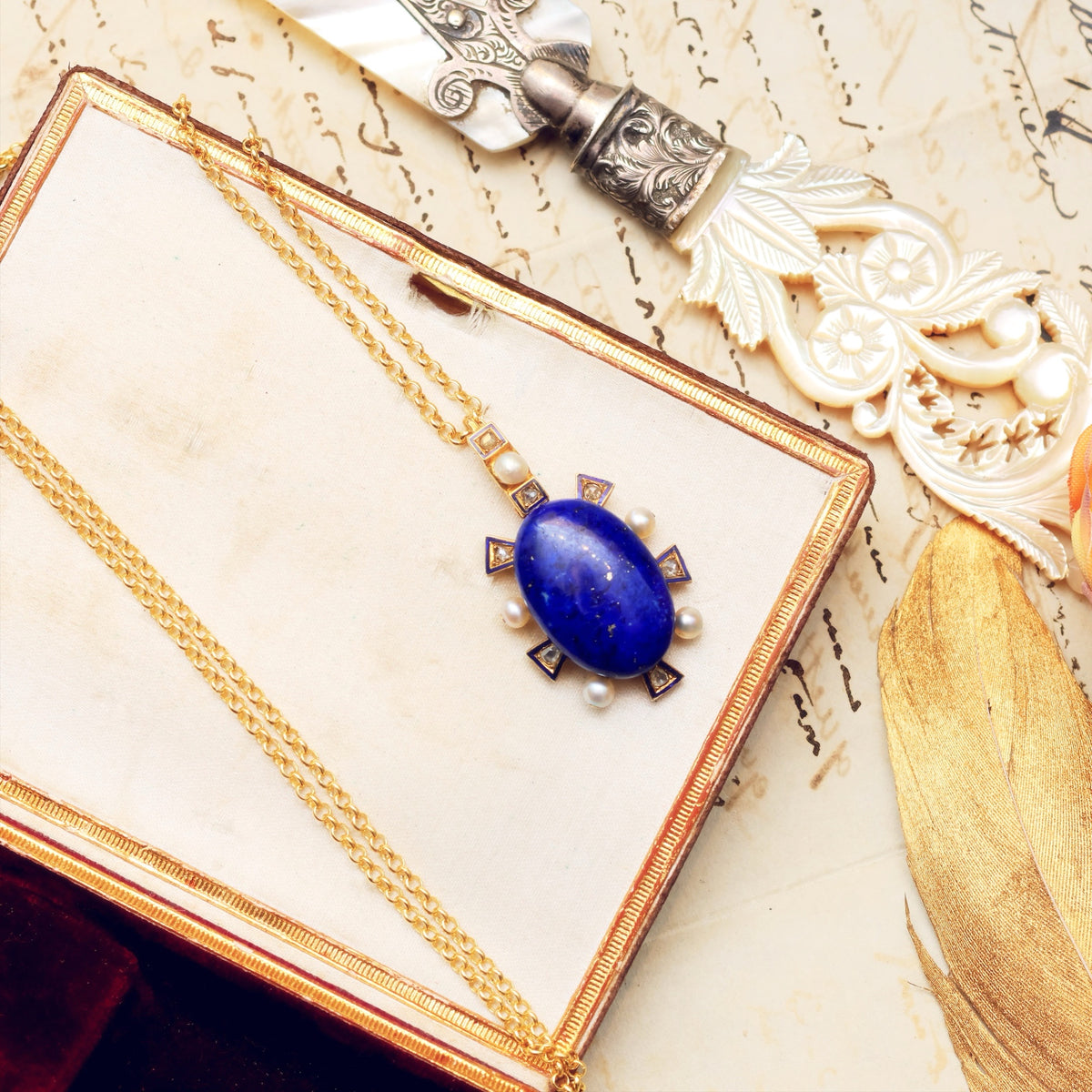 Antique Victorian Lapis, Diamond & Wild Pearl Locket