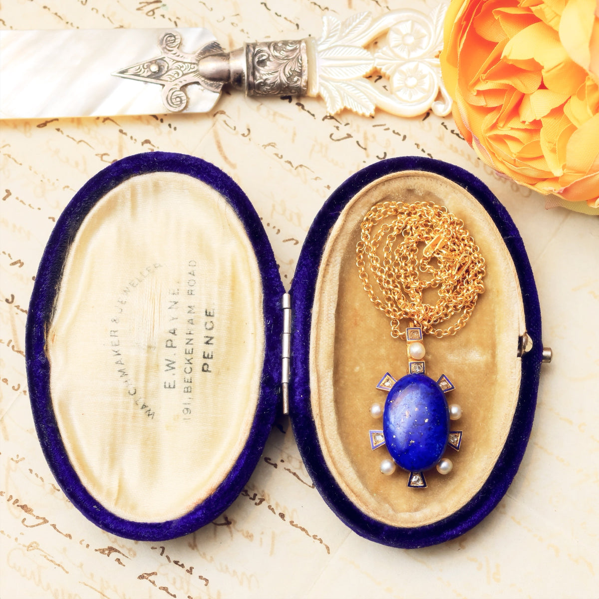 Antique Victorian Lapis, Diamond & Wild Pearl Locket