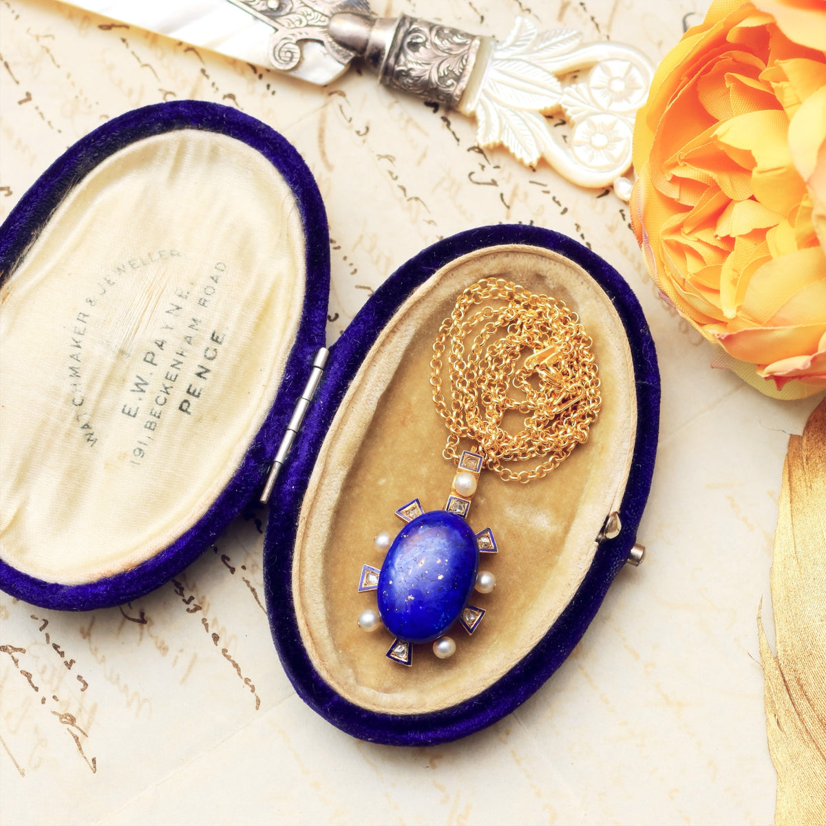 Antique Victorian Lapis, Diamond & Wild Pearl Locket