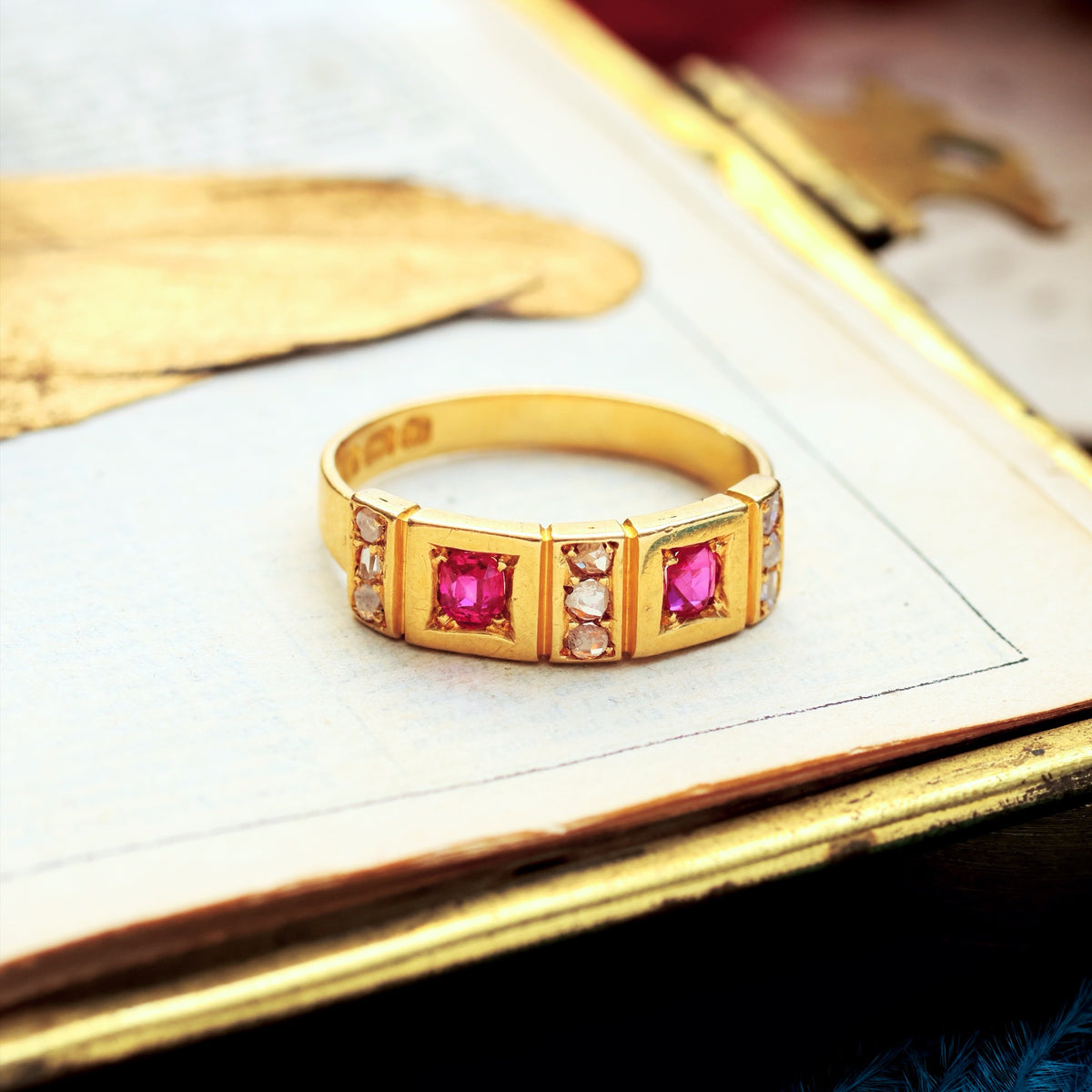 Date 1876 Historical Revival Ruby & Diamond Band Ring