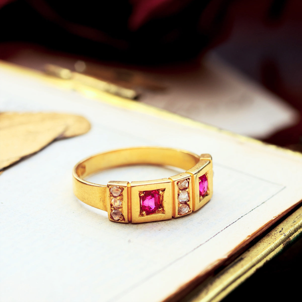 Date 1876 Historical Revival Ruby & Diamond Band Ring