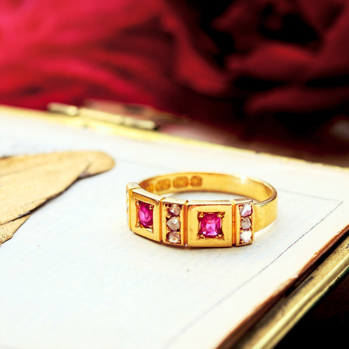 Date 1876 Historical Revival Ruby & Diamond Band Ring