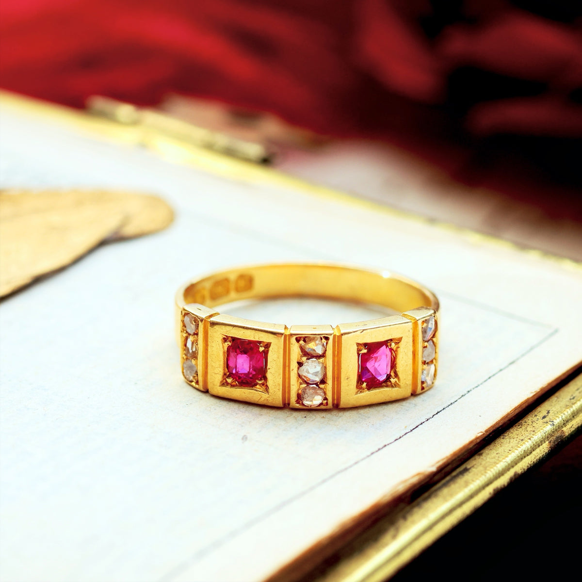 Date 1876 Historical Revival Ruby & Diamond Band Ring